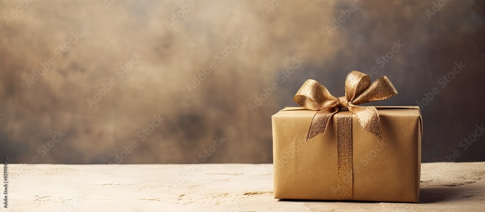 Poster A beautifully wrapped gift box in rustic craft paper adorned with decorative elements leaving ample space for text or an image