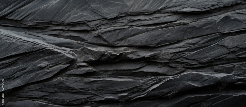Poster High resolution top view of a patterned background made of natural black slate stone providing ample copy space image