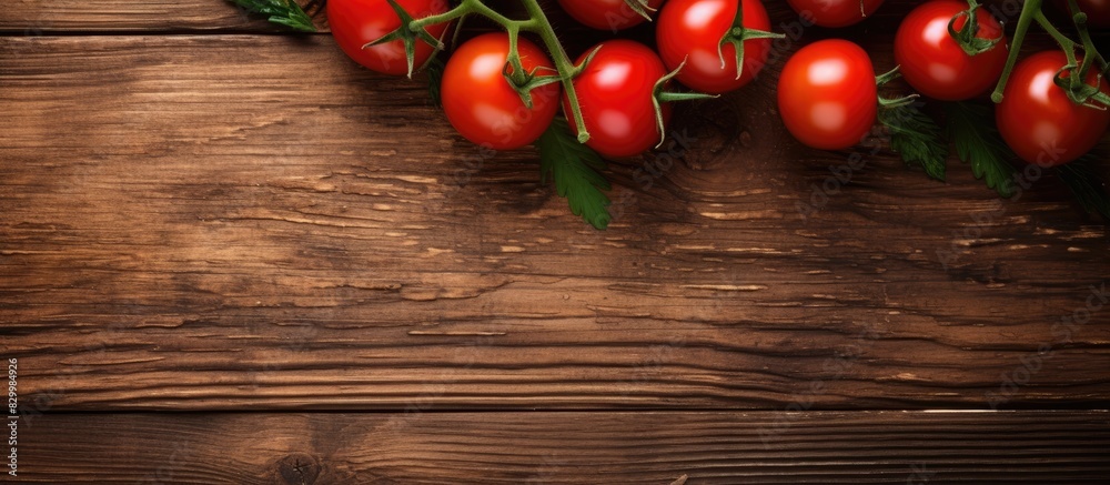 Aufkleber copy space image featuring ripe cherry tomatoes arranged on a rustic wooden background