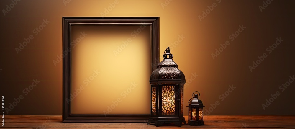 Poster A picture frame and lantern with empty space for an image. with copy space image. Place for adding text or design