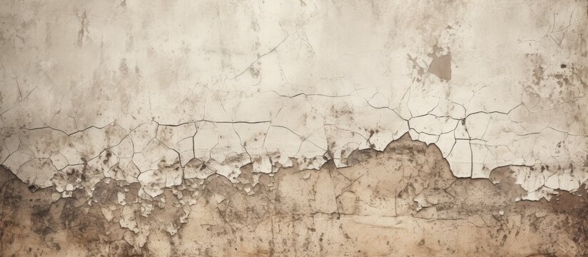Aged weathered and cracked plaster wall texture background with a rough textured surface showcasing a contrasting blend of dark and white colors Ideal for copy space image usage