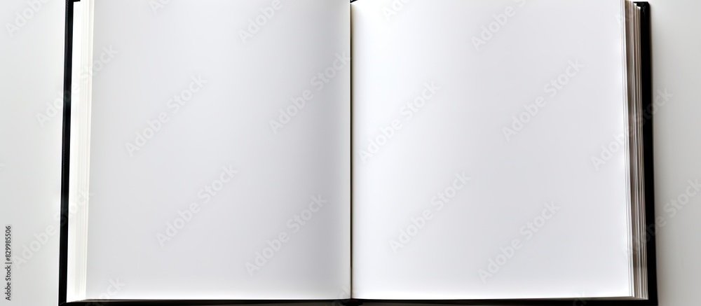 Poster An open hardcover book on a white background with blank white pages perfect for adding a copy space image