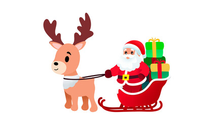 Santa Claus riding a sleigh, Christmas Santa Claus on sledge pulled by rein deers, snow at night, Happy Christmas companions, merry christmas happy new year horizontal banner winter holidays concept