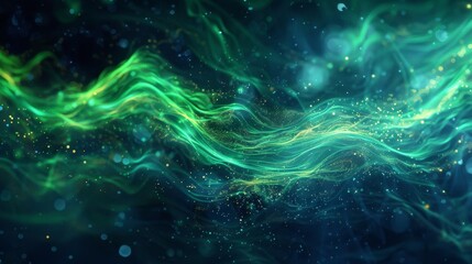 abstract background with green and blue waves of energy
