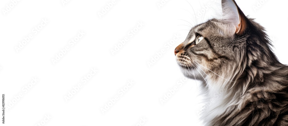 Poster A cat with its gaze directed towards the side on a white background providing ample copy space image