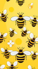Abstract Image, Bees, Insects, Floral, Pattern Style Texture, Wallpaper, Background, Cell Phone and Smartphone Cover, Computer Screen, Cell Phone and Smartphone Screen, 9:16 Format - PNG