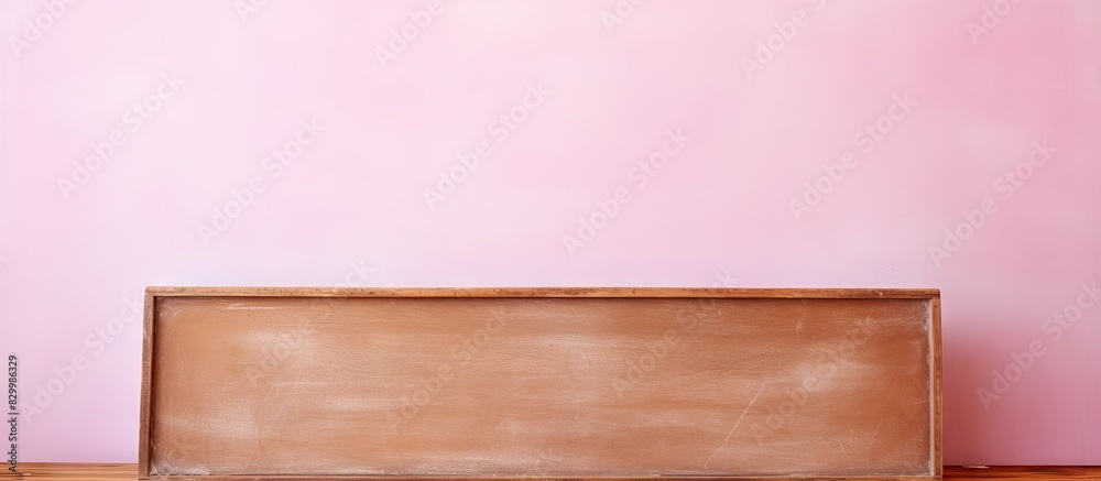 Poster a brown wooden box on a pink background contains white chalk for writing on the board with ample cop