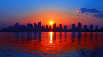 Fototapeta premium Sun Setting Over City Skylinefull resolution