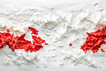 Abstract art piece depicting the Canadian flag made of folded paper elements.