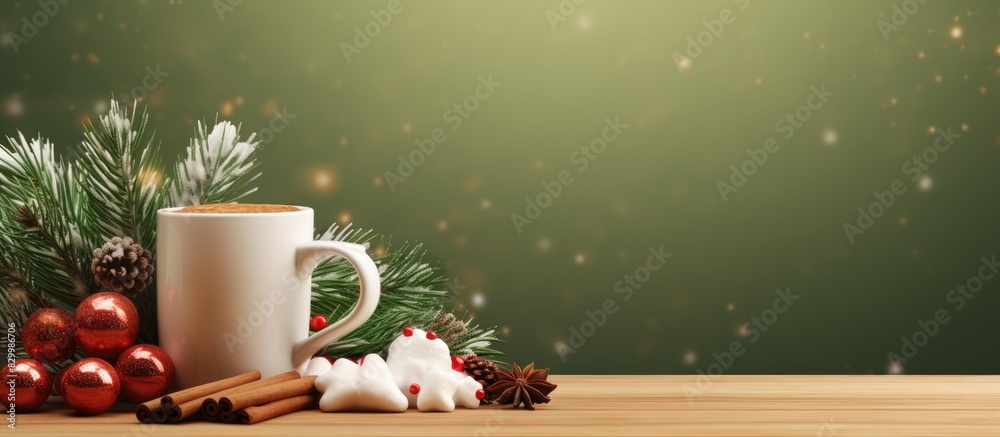 Poster a cozy christmas and new year holiday concept captured in a copy space image featuring a steaming cu