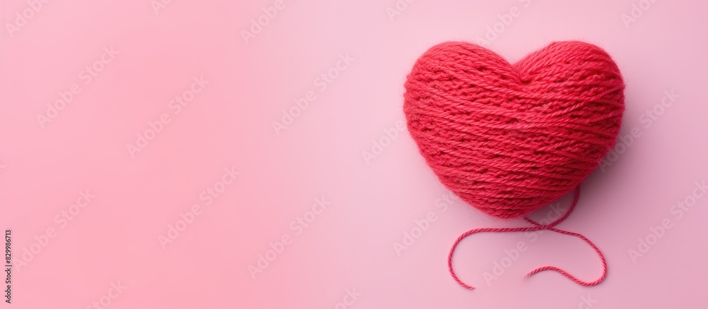 Aufkleber Copy space image of a heart shaped wool ball contrasting against a colorful background Symbolizing love and crochet this minimal Valentine s Day concept features a greeting card and a flat lay display