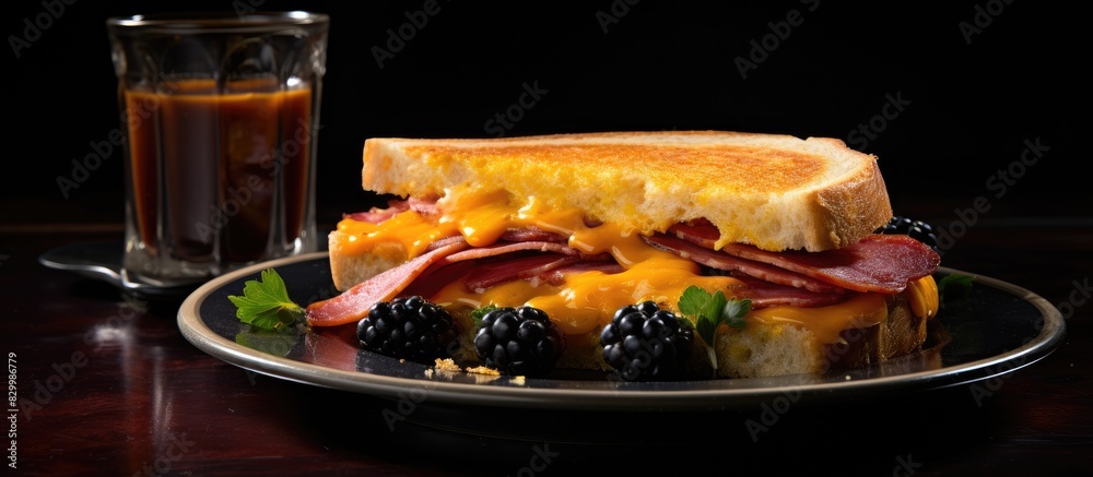 Poster a delightful combination of cheddar cheese omelet fried jalapeno bologna and zesty blackberry jam on