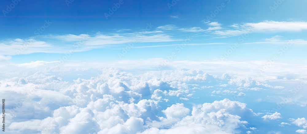 Poster capture images of the vibrant blue sky from the airplane leaving ample space for creative use or tex