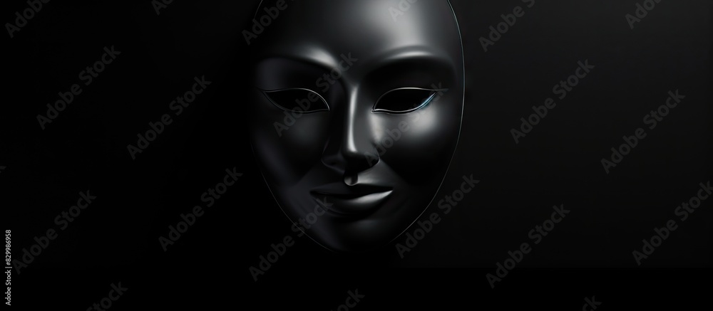 Poster A face mask seen from above placed on a black background with space for additional images or text