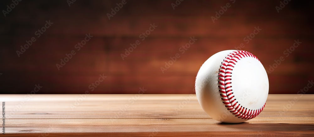 Poster a baseball placed on a wooden desk providing a blank background suitable for copy space image