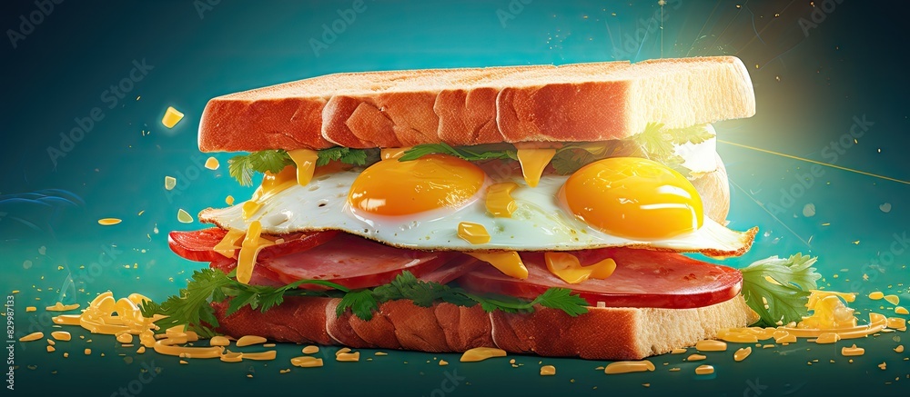Aufkleber A delicious sandwich made with spam and eggs. with copy space image. Place for adding text or design