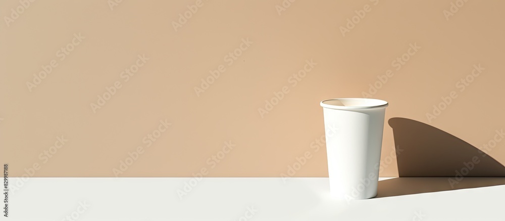 Aufkleber A paper cup with a shadow cast by a light on a white background providing empty space for text Perfect for inserting a copy