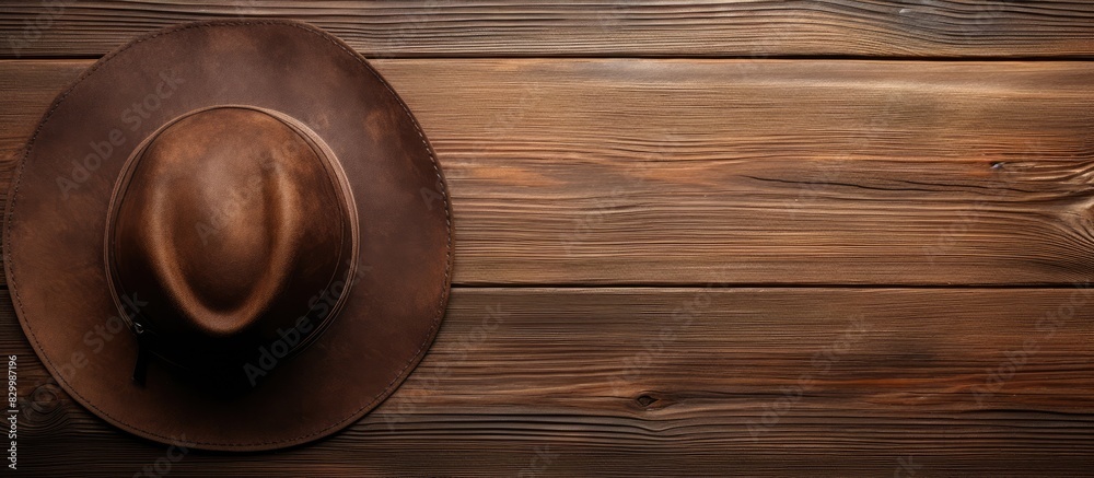 Poster the top view of a hat resting on a wooden surface with a copy space image