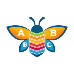 Create a logo that combines the firefly with educational elements like books, pencils