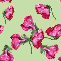 Watercolor spring summer season garden field wild meadow seamless pattern