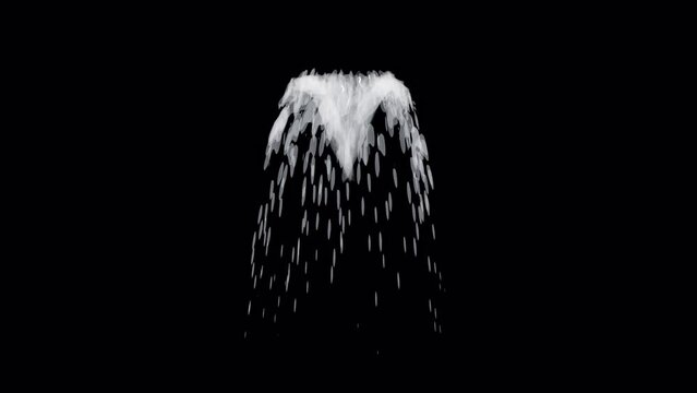 Water Spraying Fountain Isolated on Transparent Background 3D Animation Cut Out Water Drop on Black Background Alpha Channel.