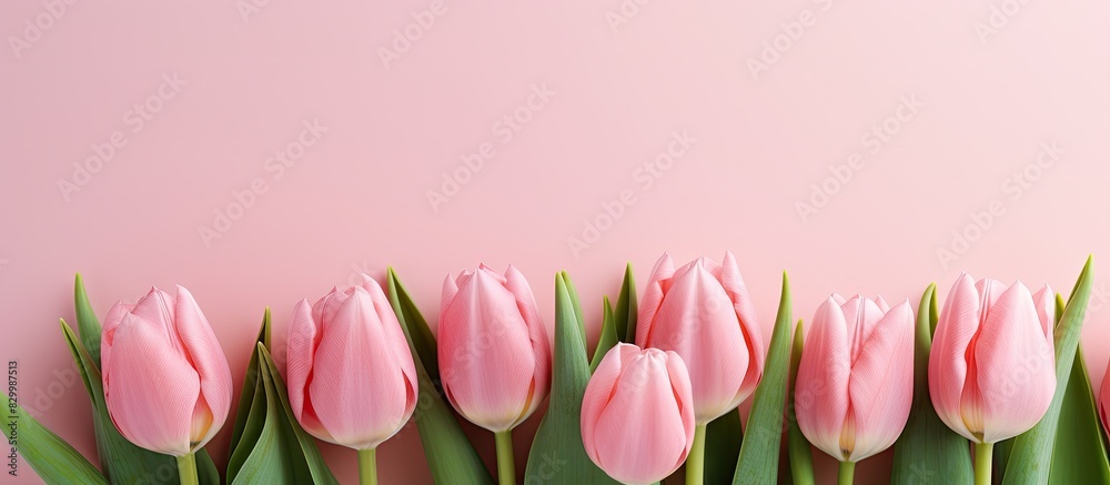 Poster a beautiful collection of pink tulips with a copy space image