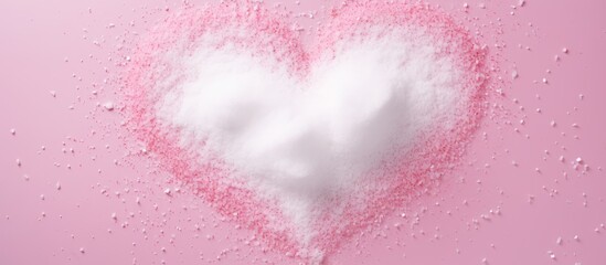 A minimal symbol of love can be seen in the heart shapes made from white powder against a pink background in this flat lay photography Copy space image