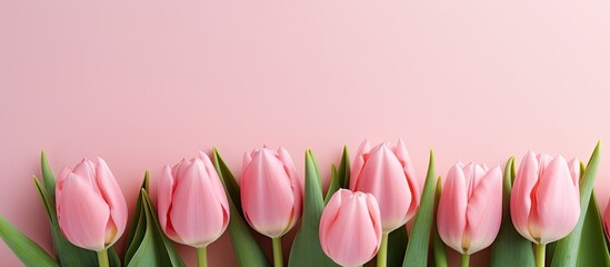 A beautiful collection of pink tulips with a copy space image