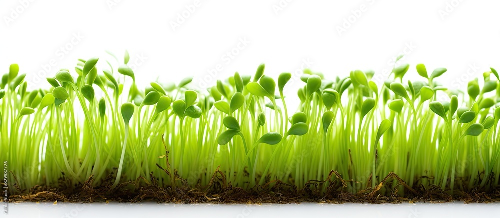 Poster A close up of micro green sprouts on a white background with copy space image representing healthy food and lifestyle