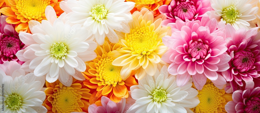 Poster background full of spring chrysanthemum flowers with copy space image