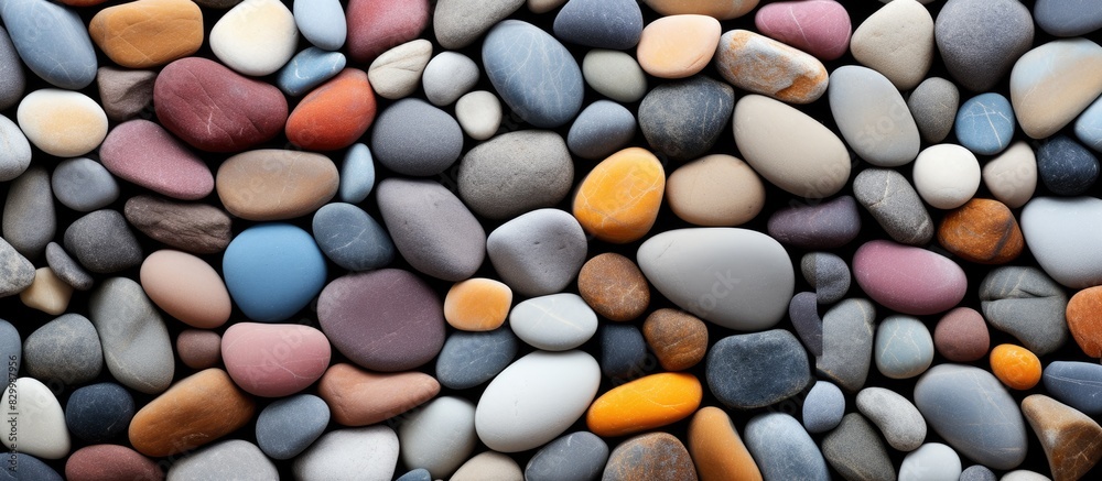 Poster Colorful small stones create an abstract background with a textured look perfect for a copy space image