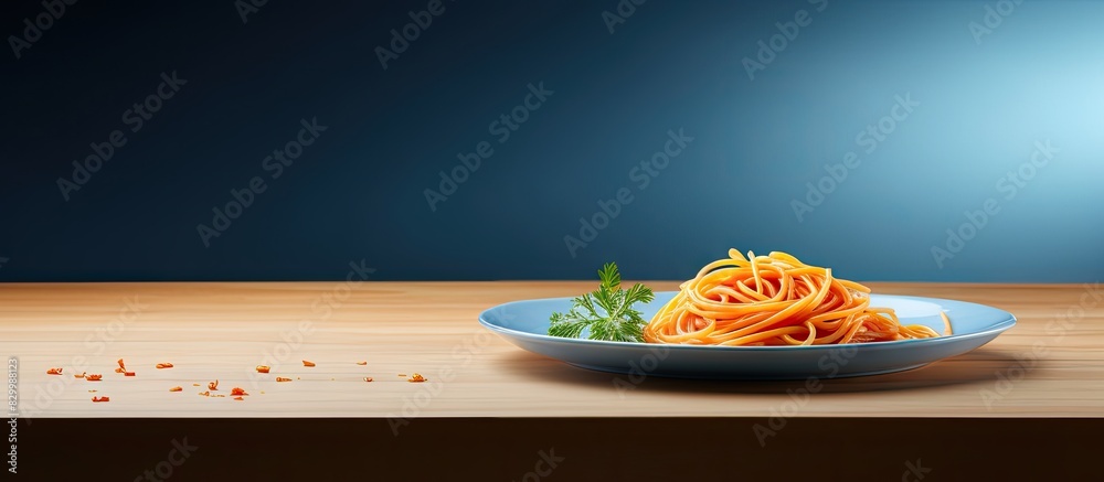 Aufkleber a plate with a copy space image of raw carrot spaghetti placed neatly on a table