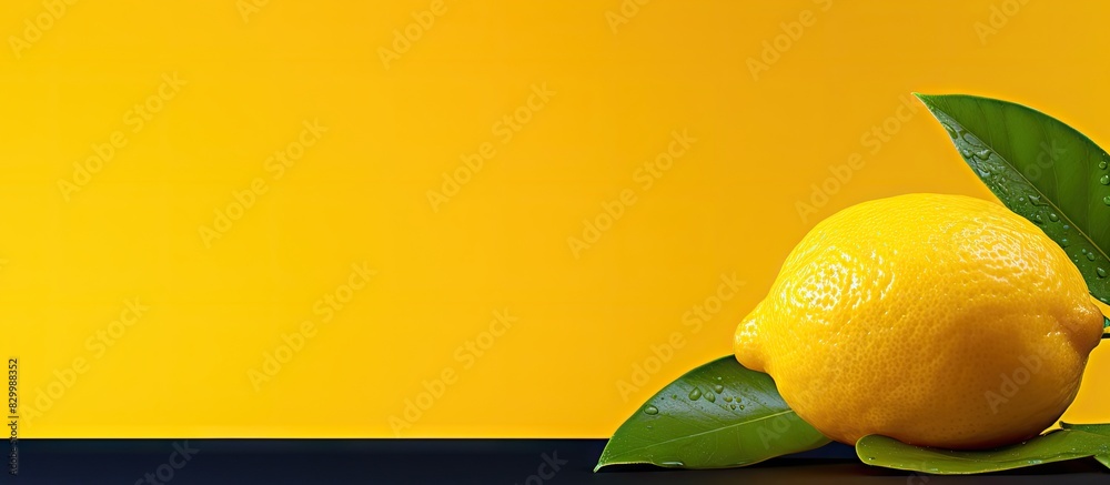 Poster food concept with fresh lemon on a vibrant yellow background providing ample copy space for creative