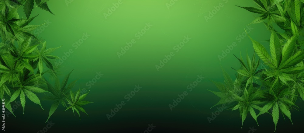 Poster a green background with hemp leaves representing the concept of growing cannabis marijuana plants pr