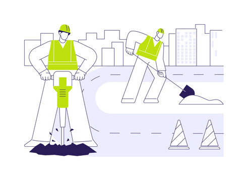 road workers with tools, line art style clip art preview