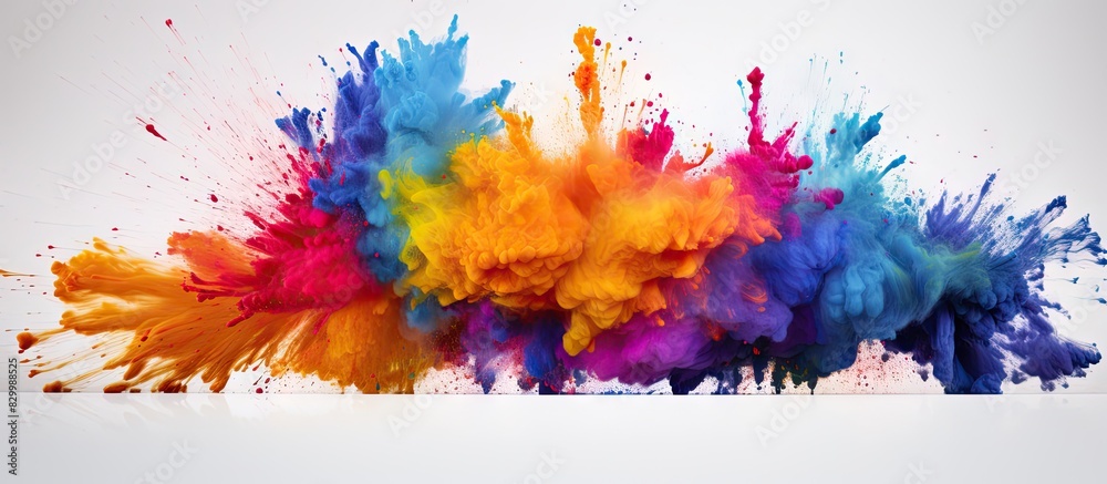 Aufkleber A colorful explosion of abstract powder splatters on a white background creates a vibrant and dynamic copy space image