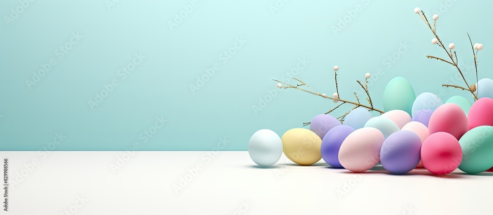 Poster a colorful easter egg themed creative layout with a minimal background depicting the joyful spirit o