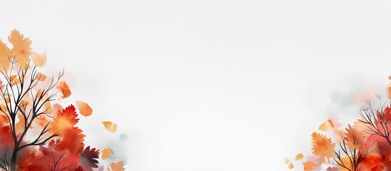 An autumn themed design template featuring an artist s sketchbook mock up The mock up showcases a watercolor sketch of fall trees It is shot from the top on a white background allowing for copy space