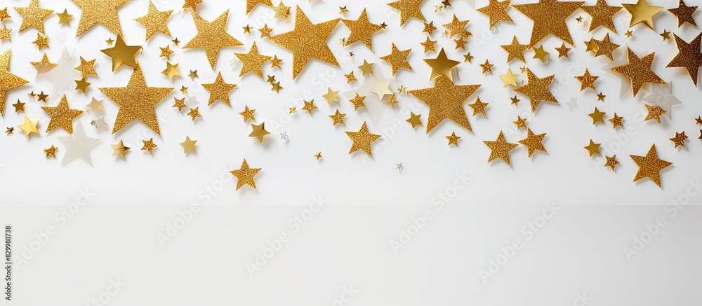 Poster White background with an abstract pattern of golden stars Copy space image