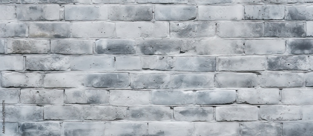 Poster horizontal color dslr picture of a light grey brick wall suitable for abstract purposes with ample c