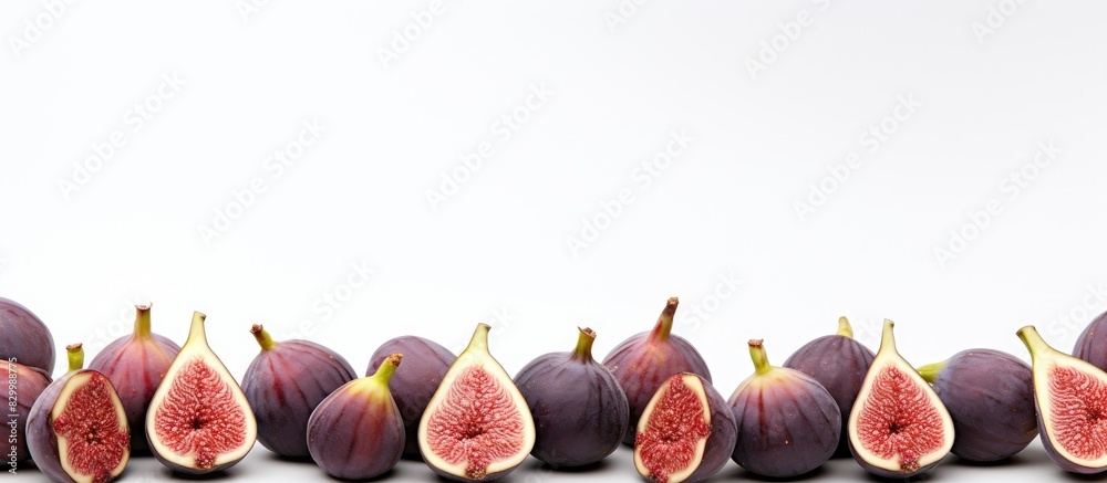 Poster A copy space image of a white background with a frame created using fresh ripe figs