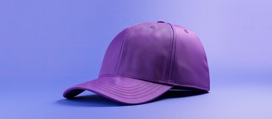 Fototapeta premium A baseball cap is positioned on a violet backdrop creating a mock up image for design purposes. with copy space image. Place for adding text or design