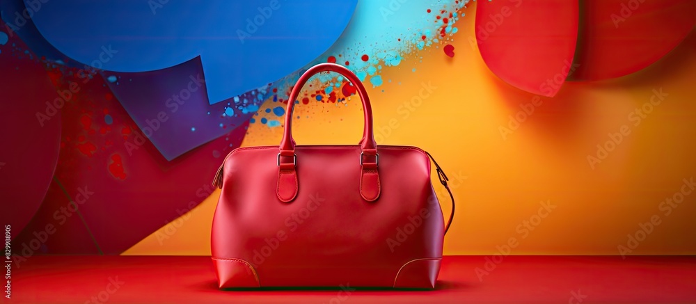 Poster A fashionable handbag displayed on a colorful background with ample empty space for other elements such as text or additional visuals in the image