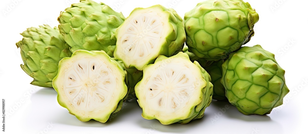 Poster copy space image of a white background with noni fruit
