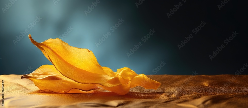 Poster a copy space image featuring a dried mango against a contrasting background