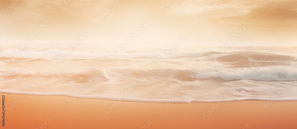 Poster Picture a serene beach scene with golden sand and soft light creating a calming and picturesque background. with copy space image. Place for adding text or design