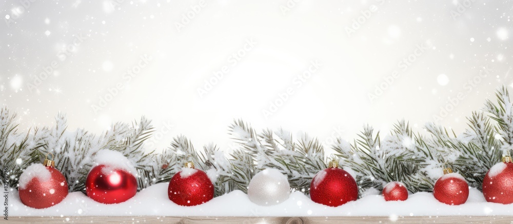 Aufkleber a festive new year card featuring a christmas snow border adorned with shiny white and red balls acc