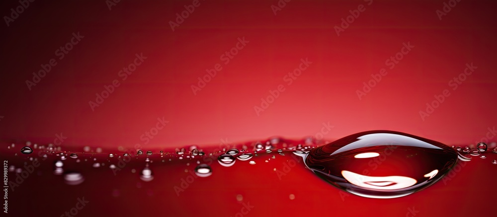 Aufkleber A close up image with copy space of a single droplet of water resting on a vibrant red backdrop