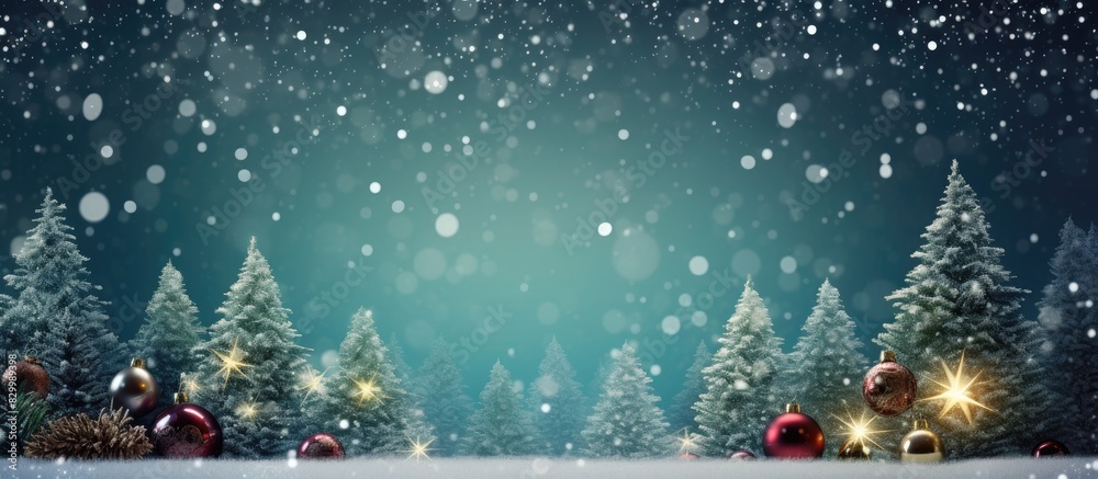 Poster a festive christmas card adorned with fir and decorations set against a sparkling glitter background