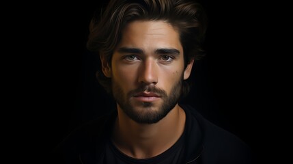 Fototapeta premium Elegant Charisma: Handsome Man on Black Background